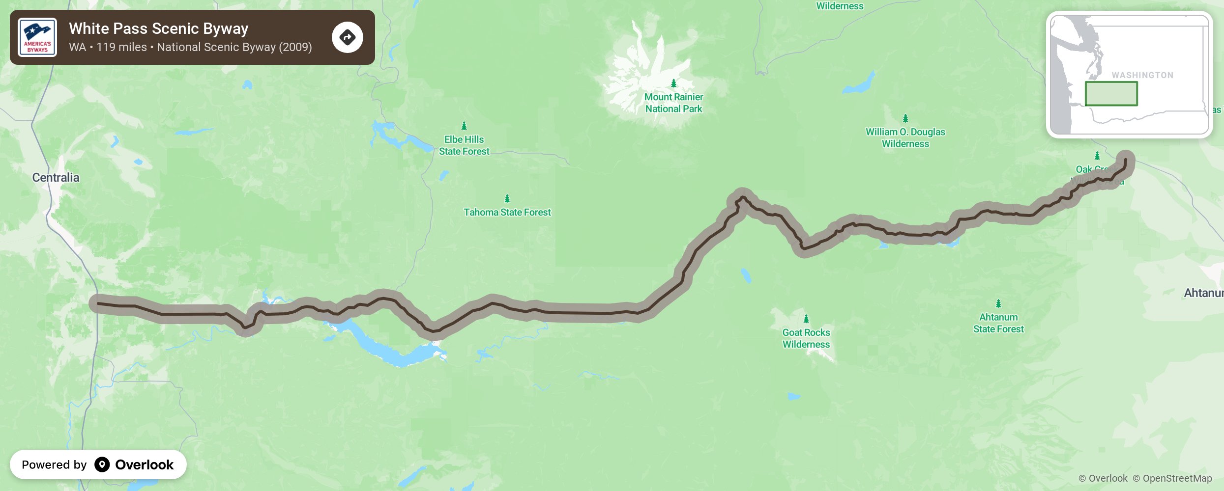 Map of White Pass Scenic Byway - scenic route