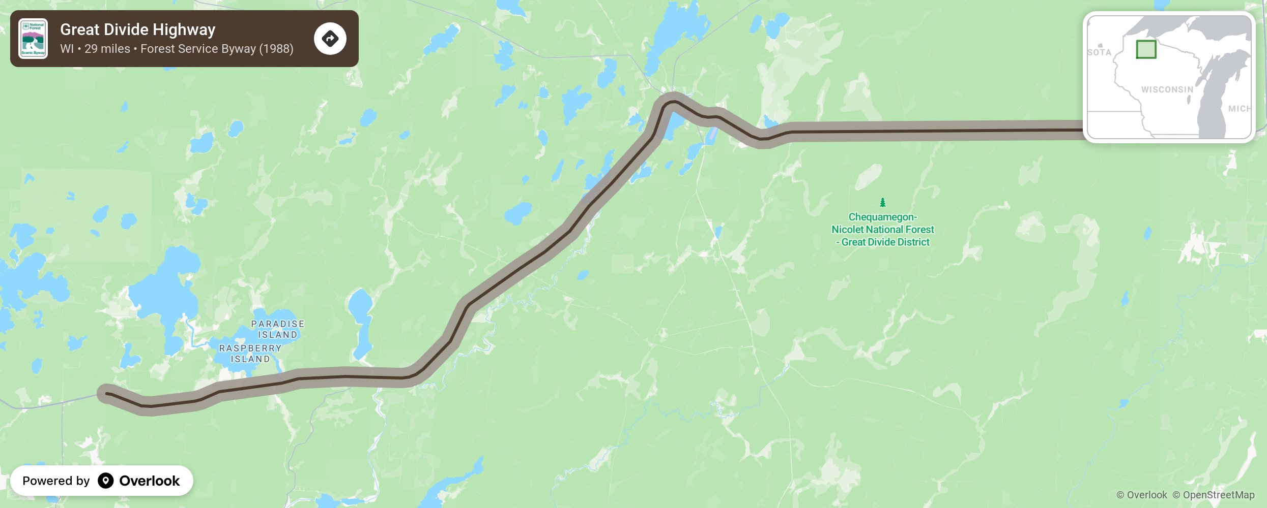 Map of Great Divide Highway - scenic route