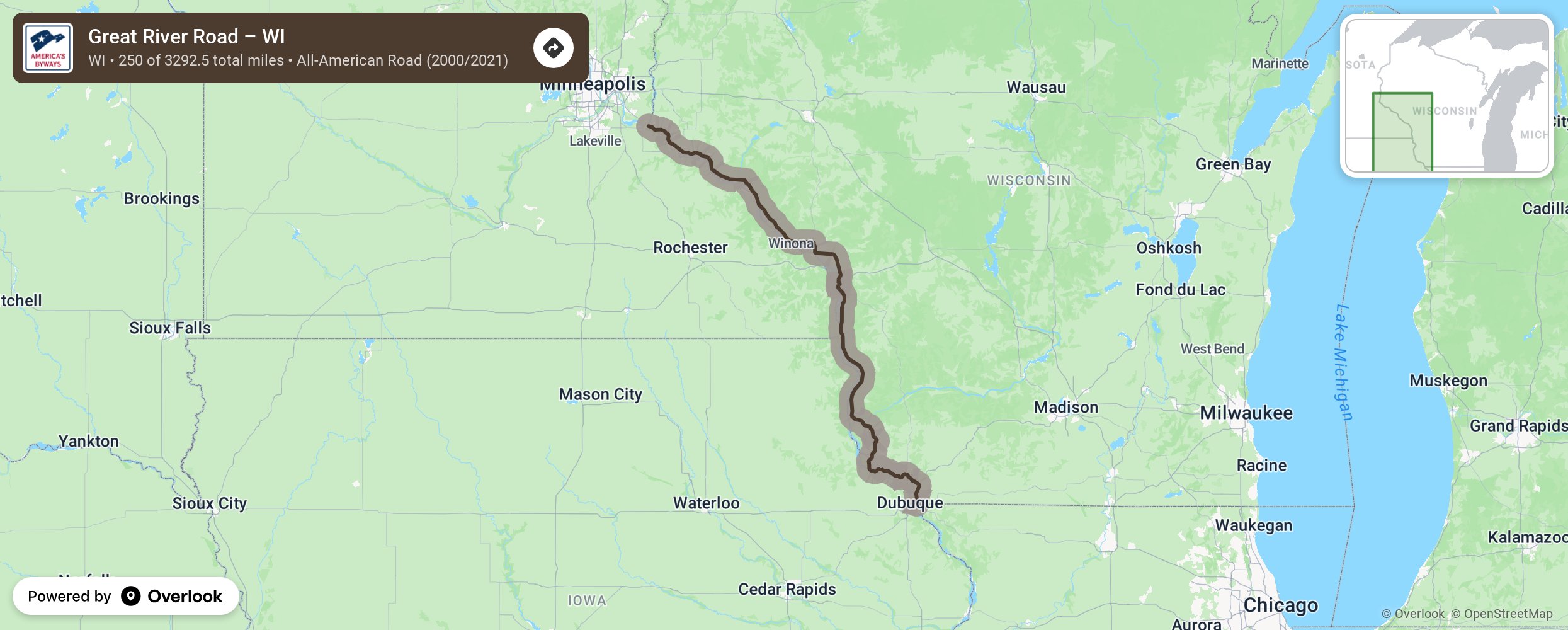 Map of Great River Road – WI - scenic route