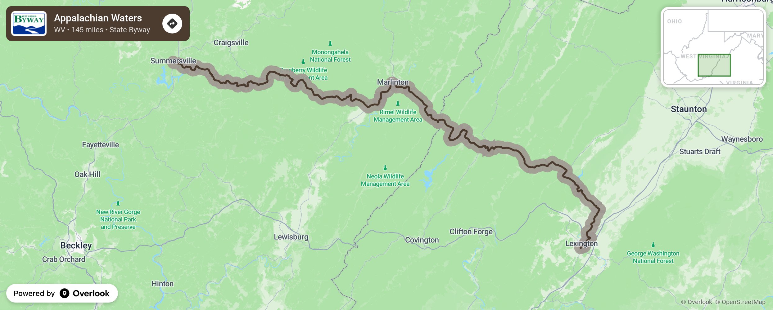 Map of Appalachian Waters - scenic route