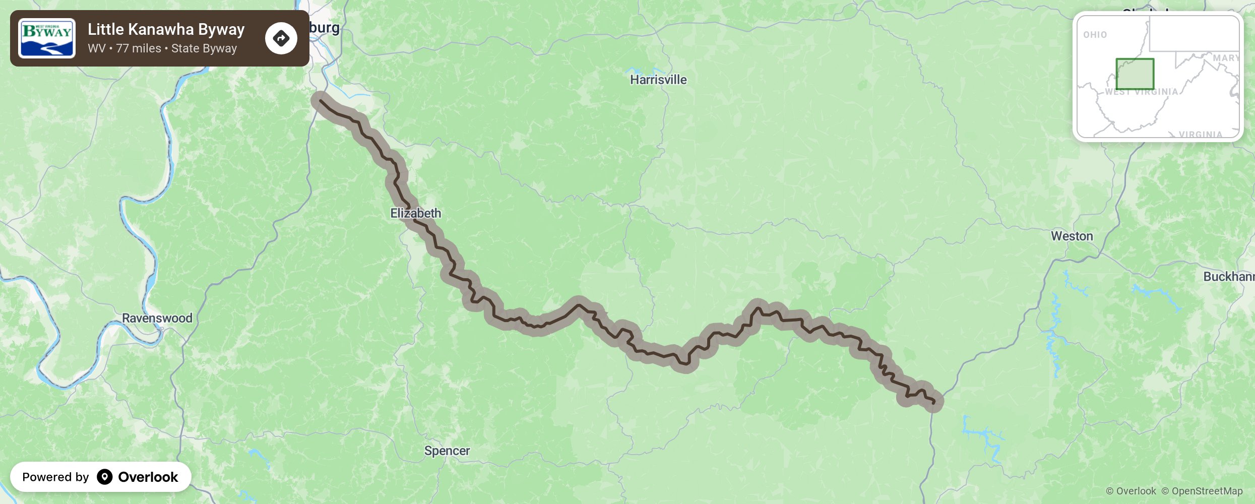 Map of Little Kanawha Byway - scenic route