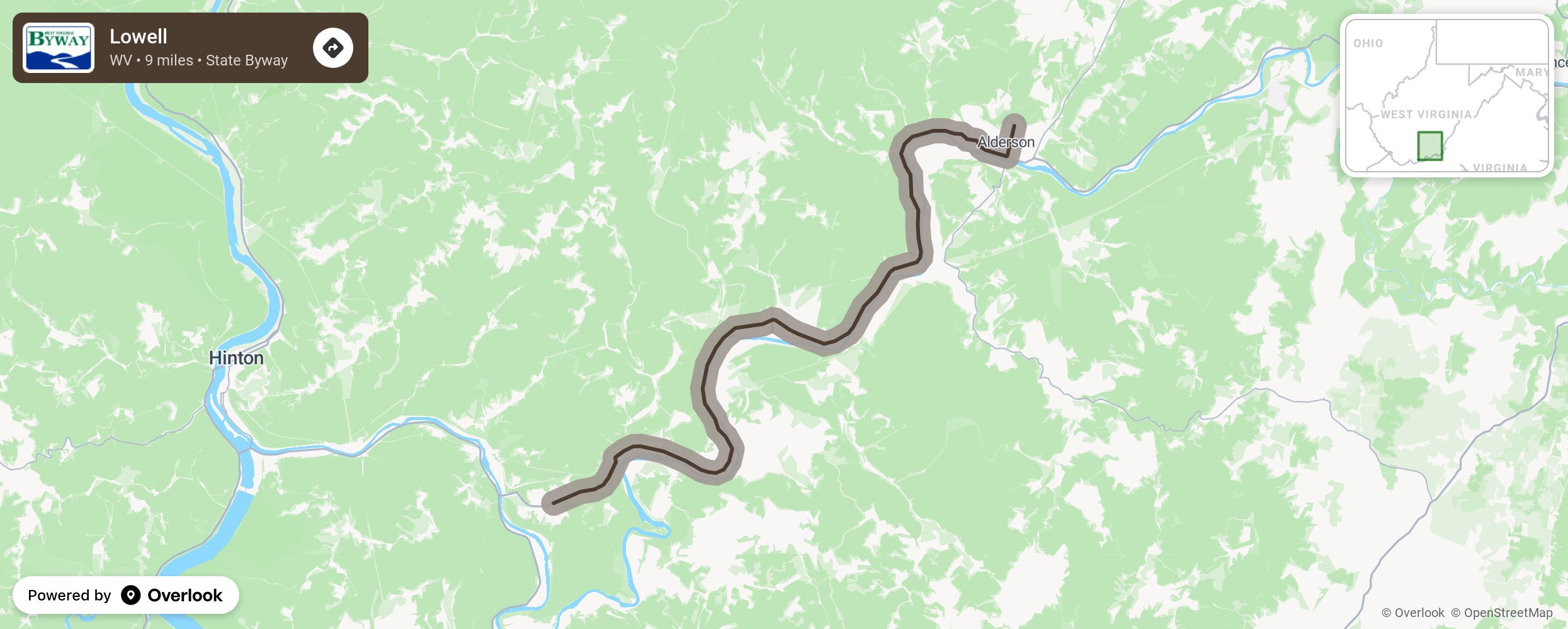 Map of Lowell - scenic route