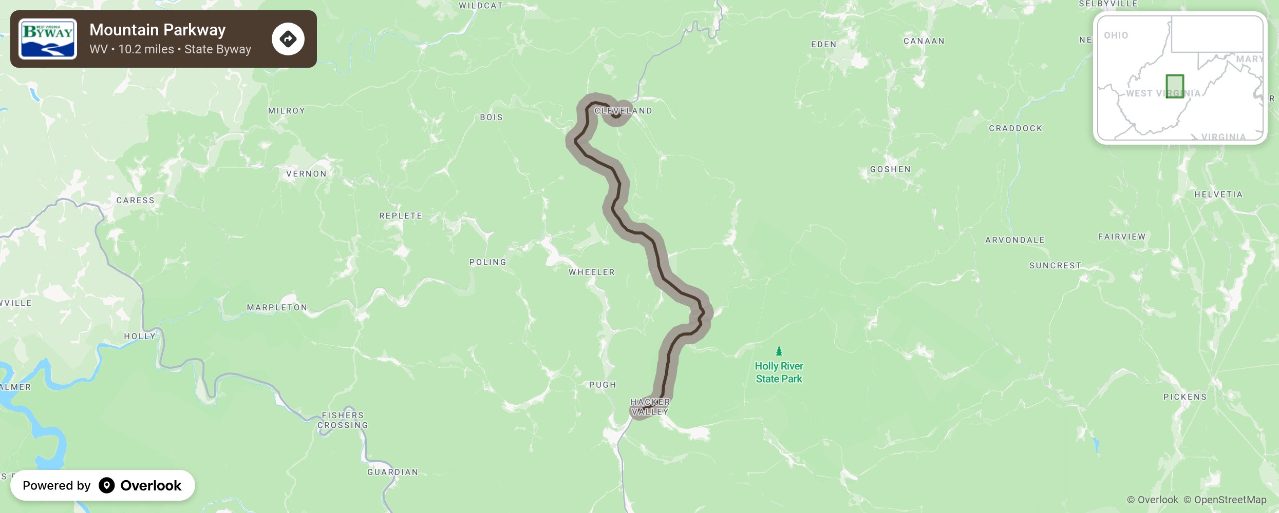 Map of Mountain Parkway - scenic route