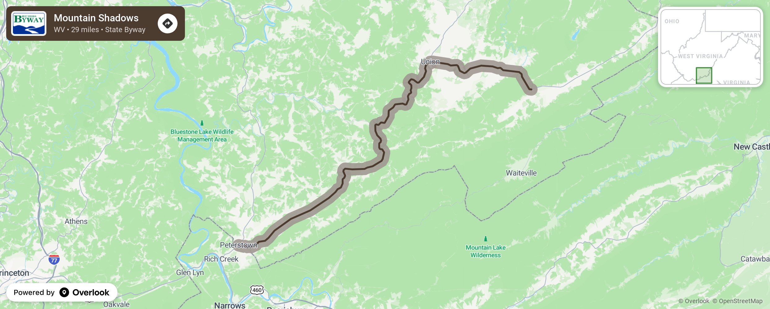 Map of Mountain Shadows - scenic route