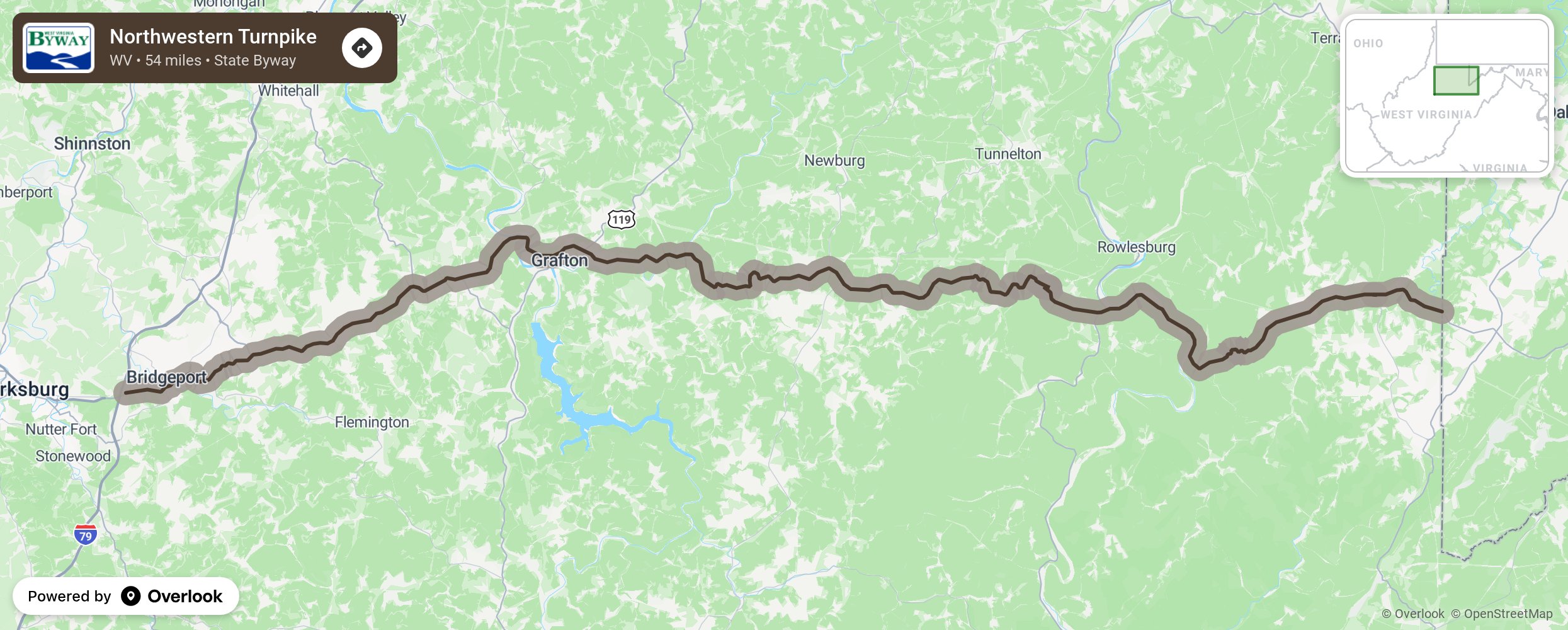 Map of Northwestern Turnpike - scenic route