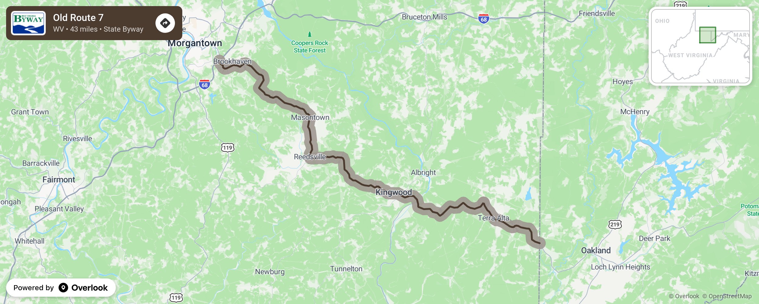 Map of Old Route 7 - scenic route