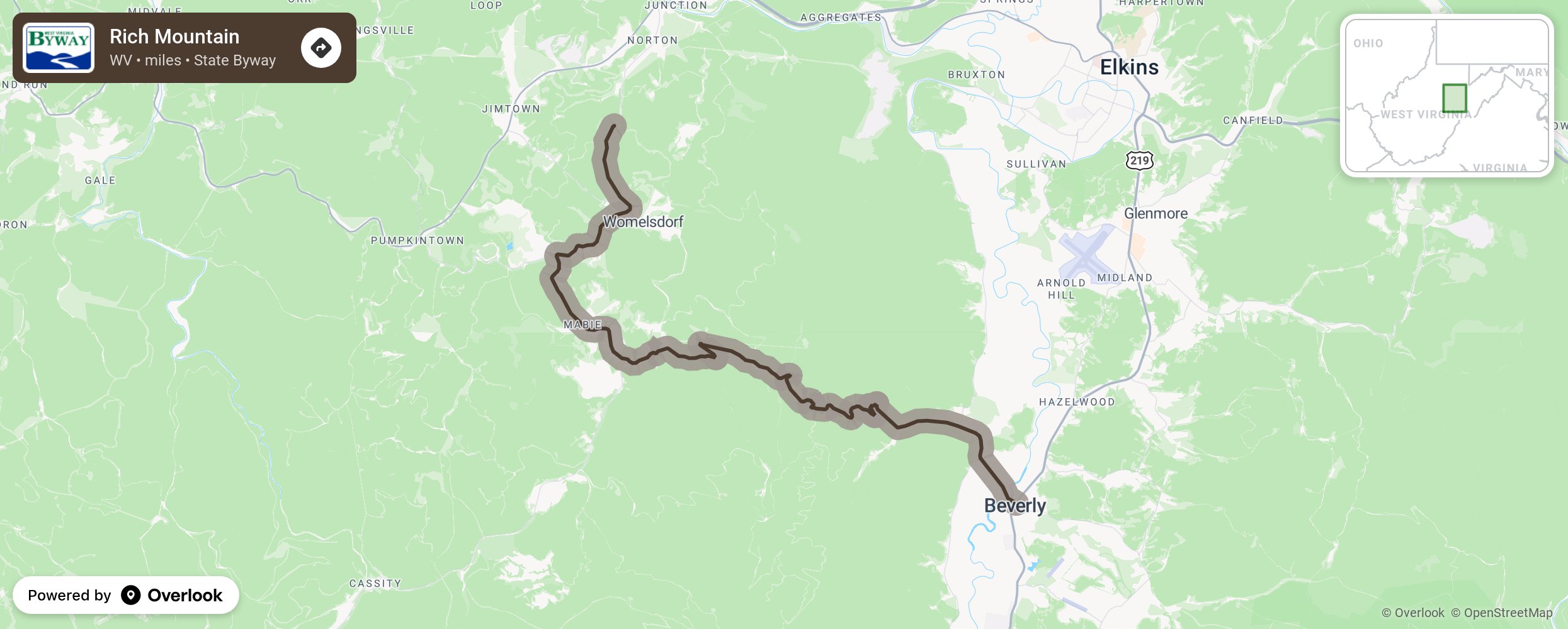 Map of Rich Mountain - scenic route