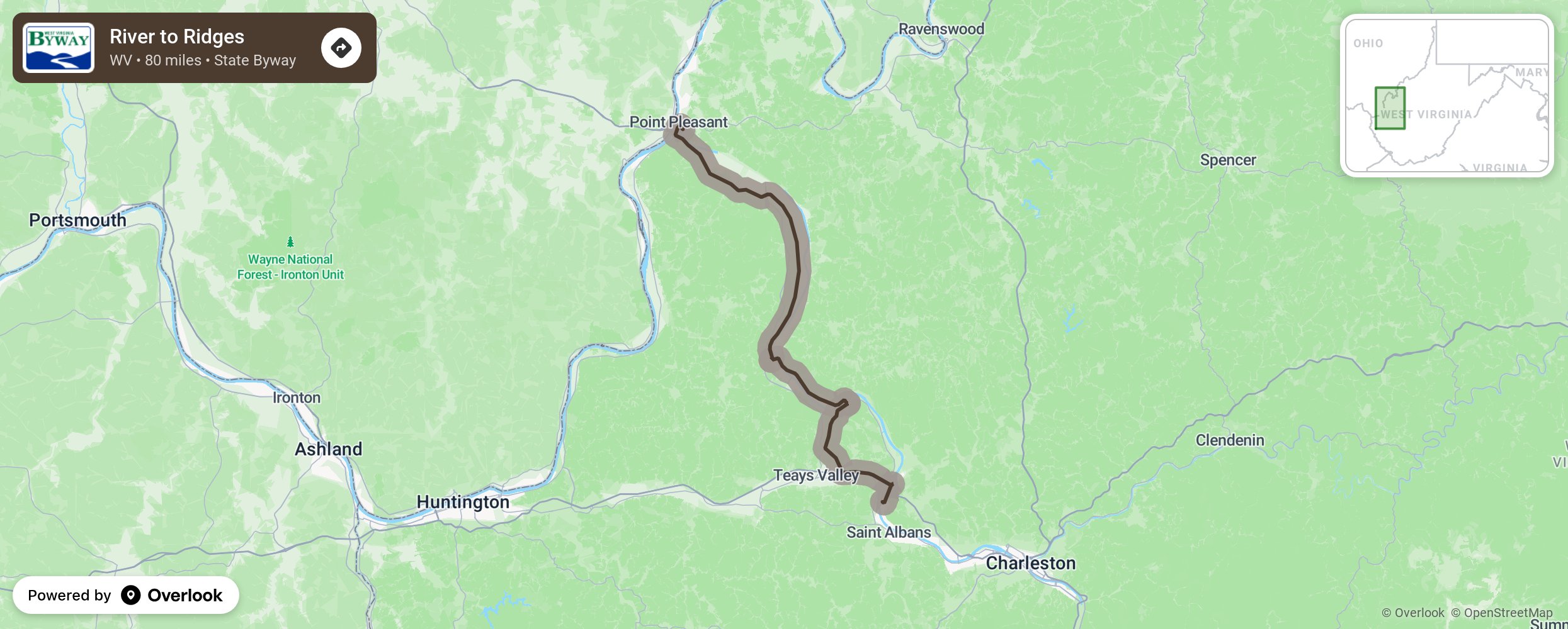 Map of River to Ridges - scenic route