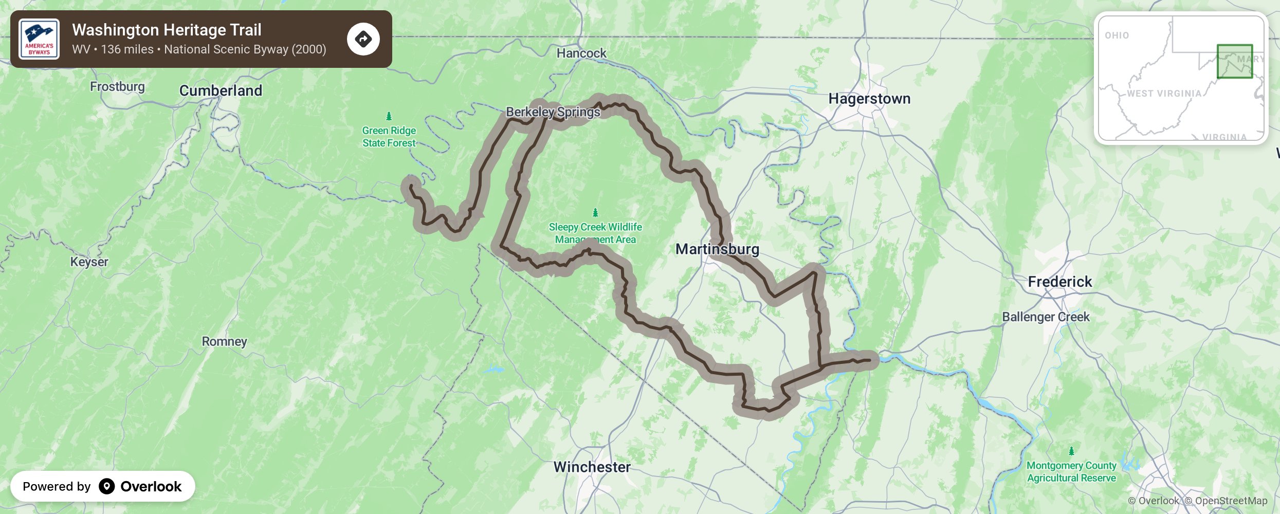 Map of Washington Heritage Trail - scenic route