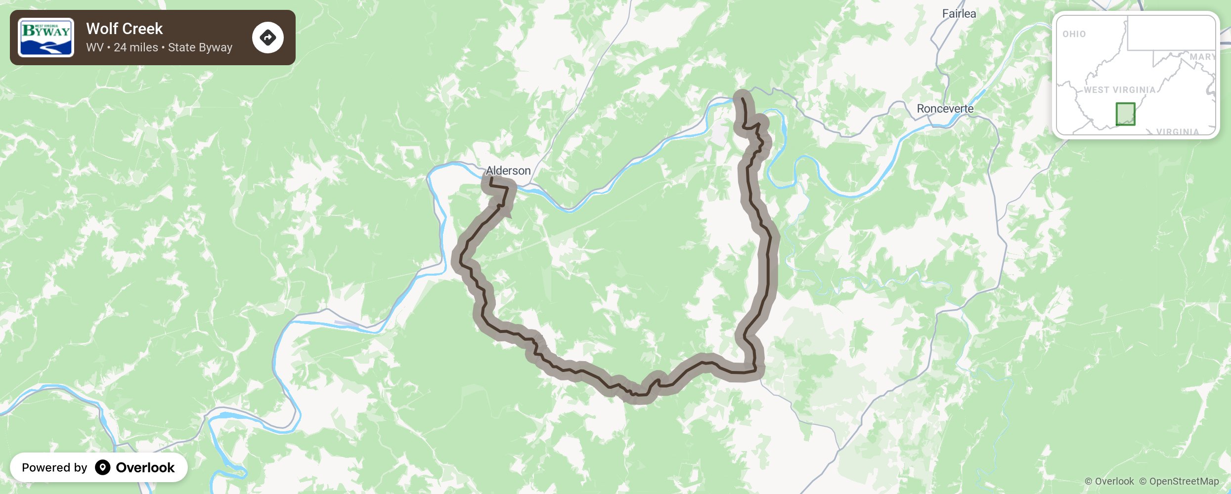 Map of Wolf Creek - scenic route