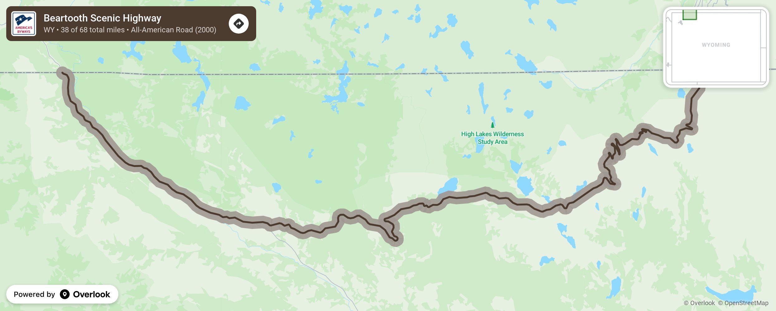 Map of Beartooth Scenic Highway - scenic route