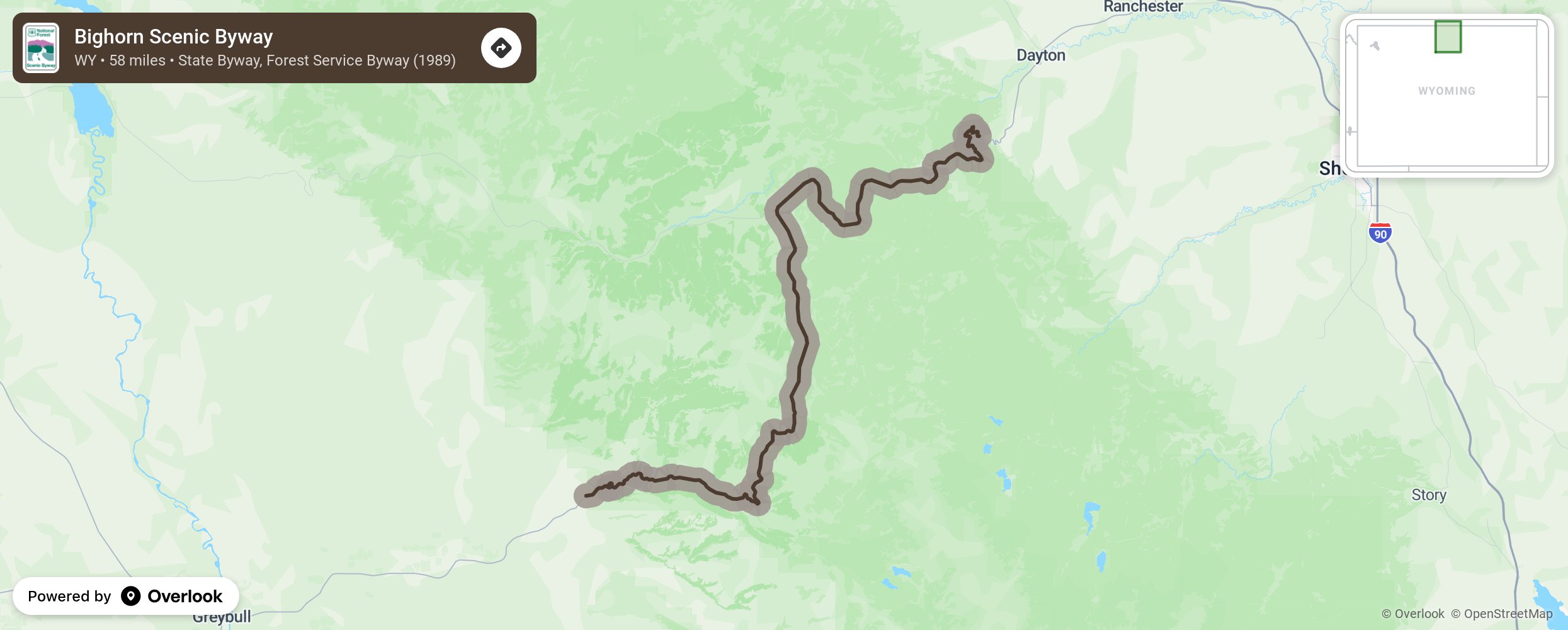 Map of Bighorn Scenic Byway - scenic route