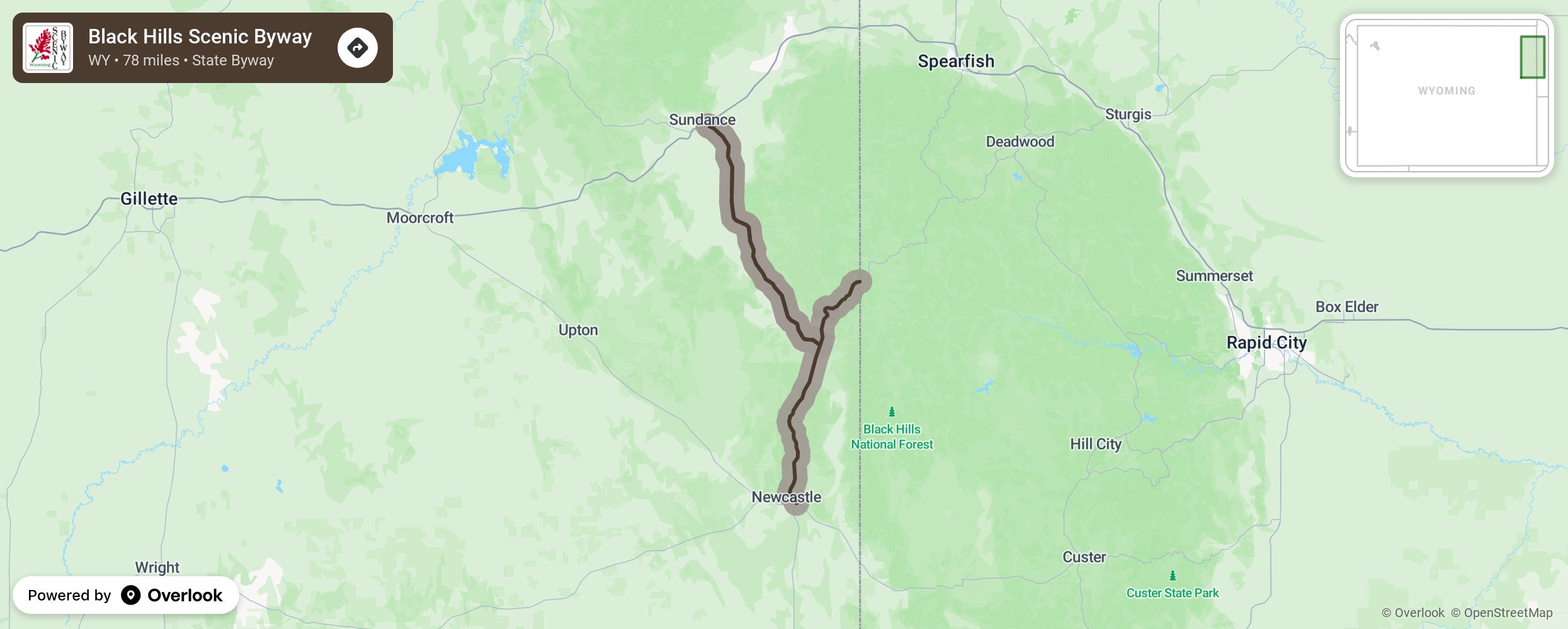 Map of Black Hills Scenic Byway - scenic route