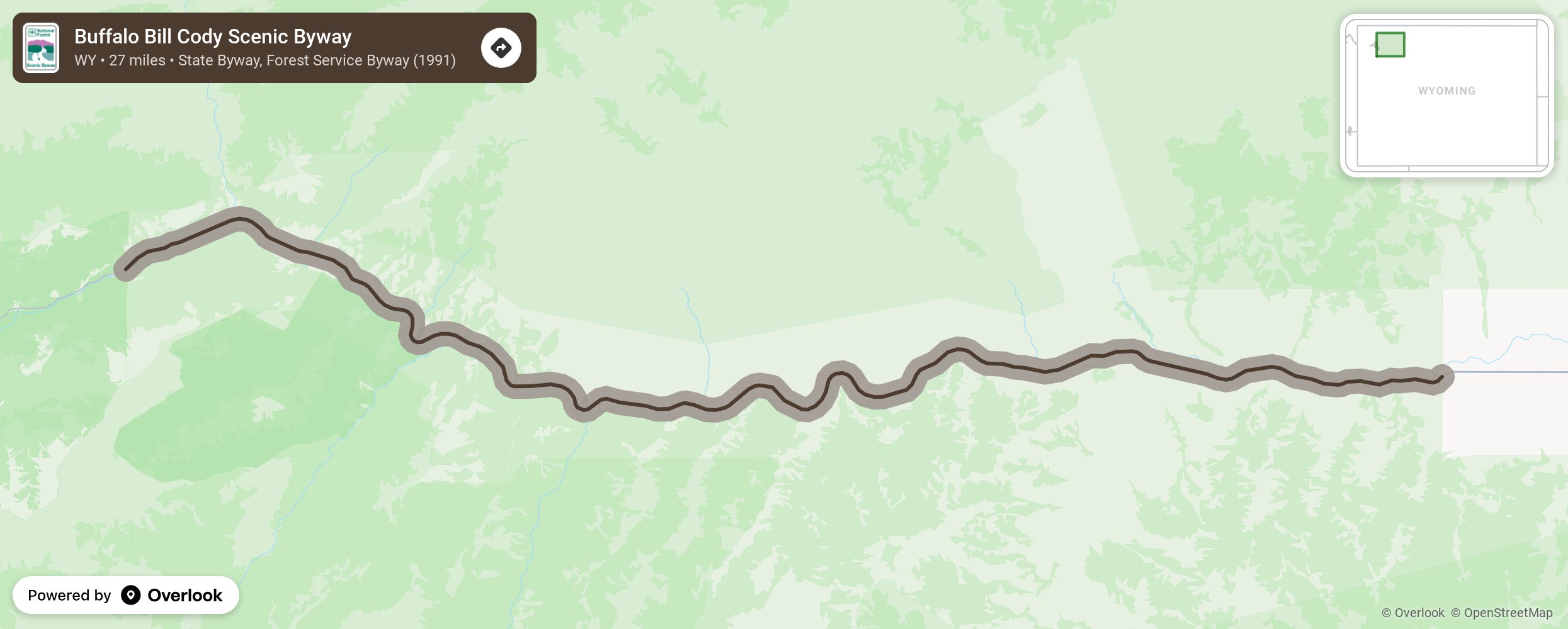 Map of Buffalo Bill Cody Scenic Byway - scenic route