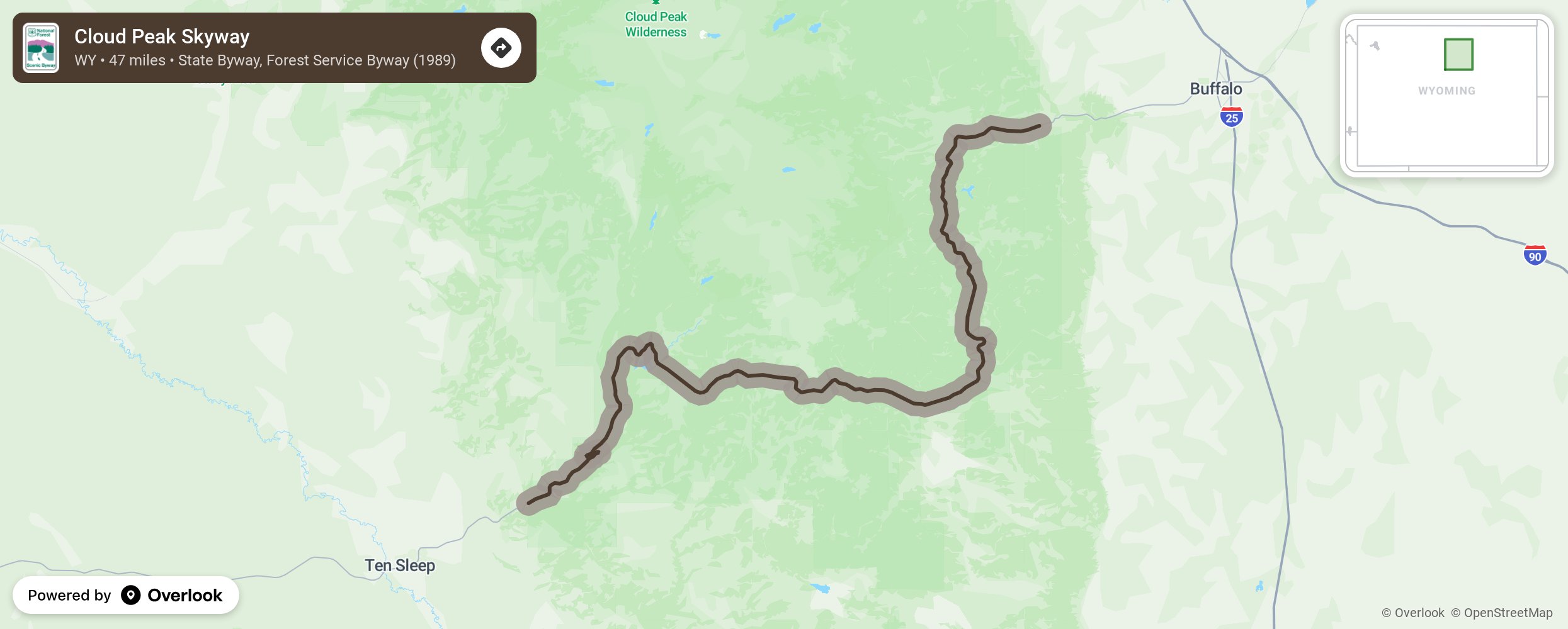 Map of Cloud Peak Skyway - scenic route