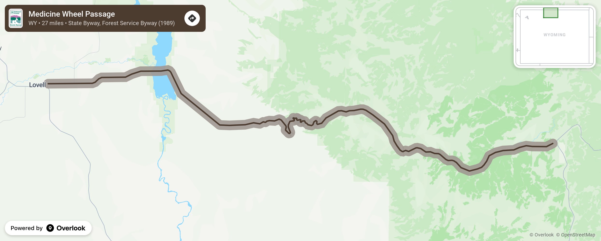 Map of Medicine Wheel Passage - scenic route