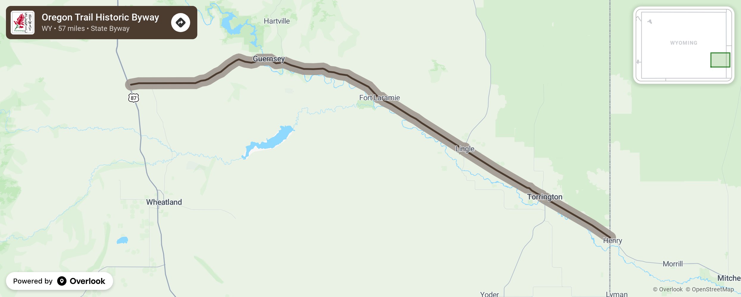 Map of Oregon Trail Historic Byway - scenic route