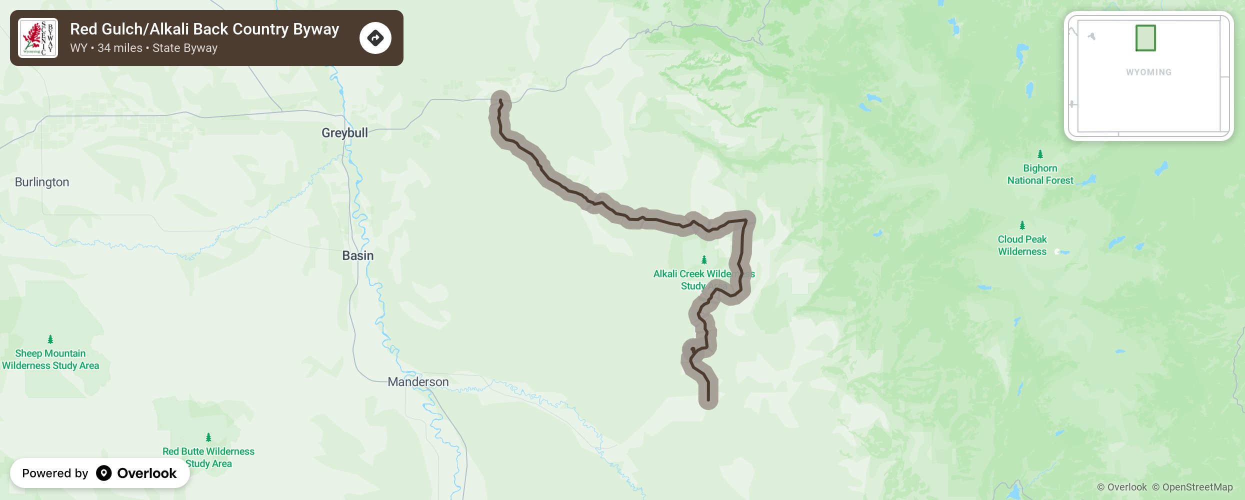 Map of Red Gulch/Alkali Back Country Byway - scenic route