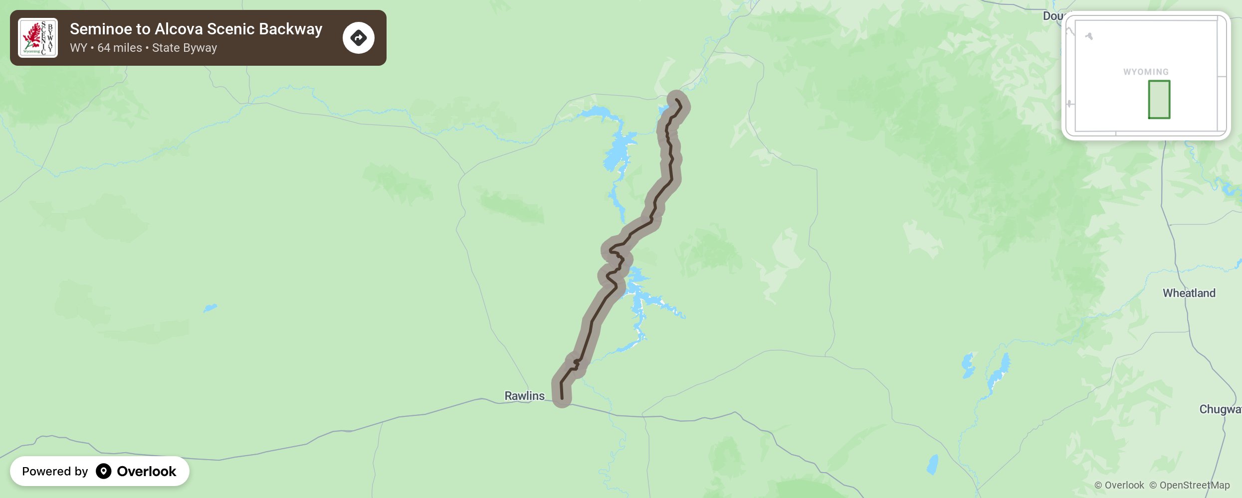 Map of Seminoe to Alcova Scenic Backway - scenic route