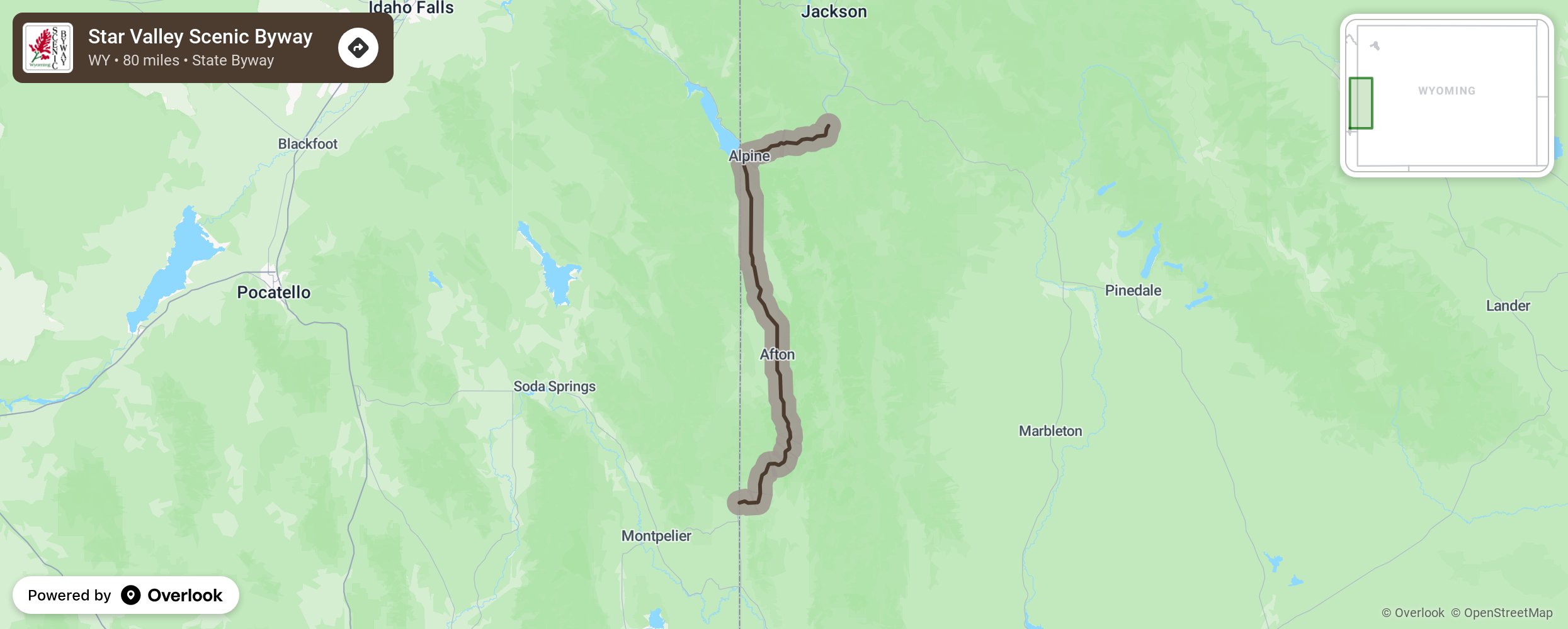 Map of Star Valley Scenic Byway - scenic route