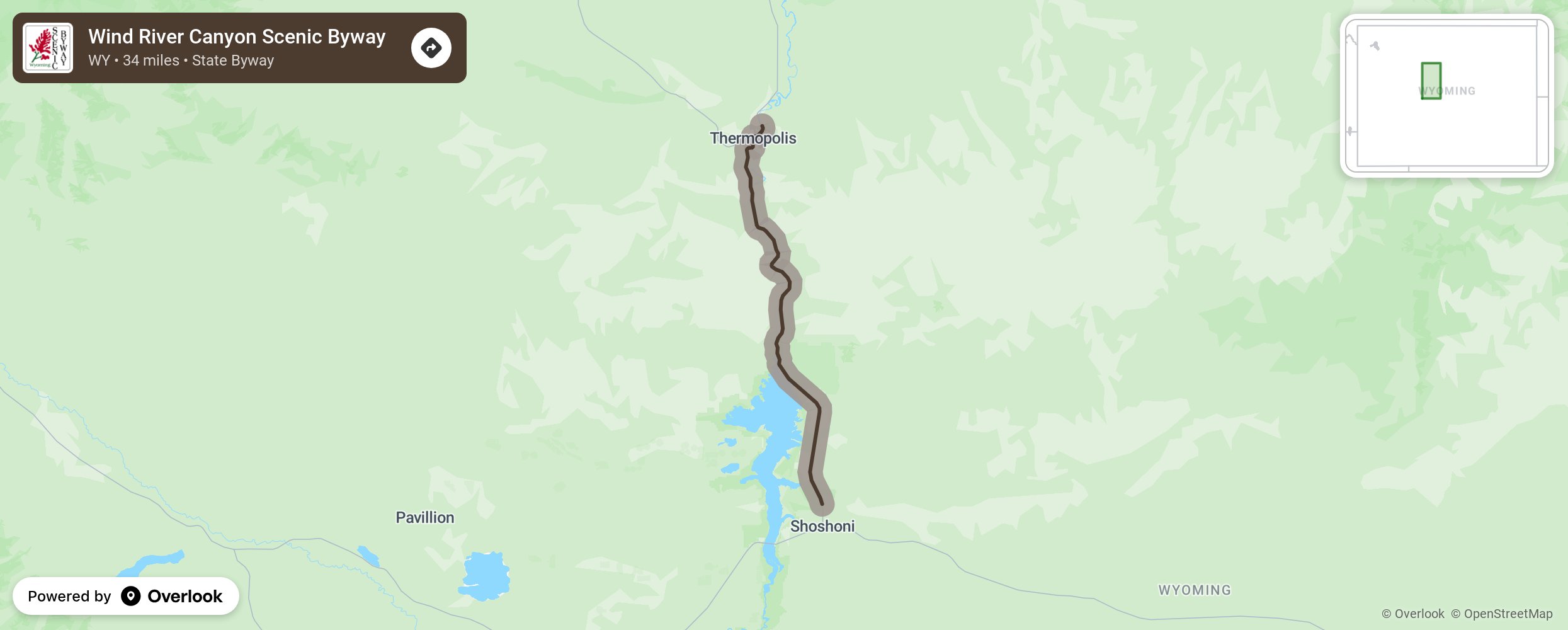 Map of Wind River Canyon Scenic Byway - scenic route