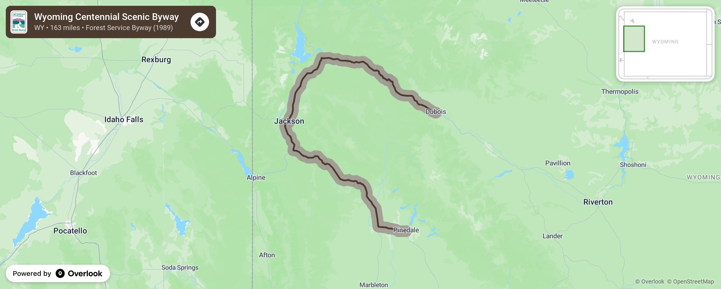 Map of Wyoming Centennial Scenic Byway - scenic route