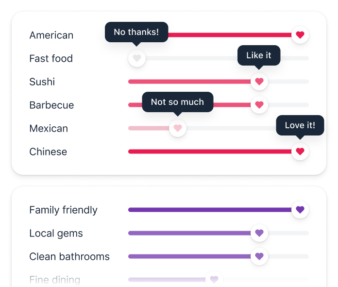 Controls for user provided food preferences.