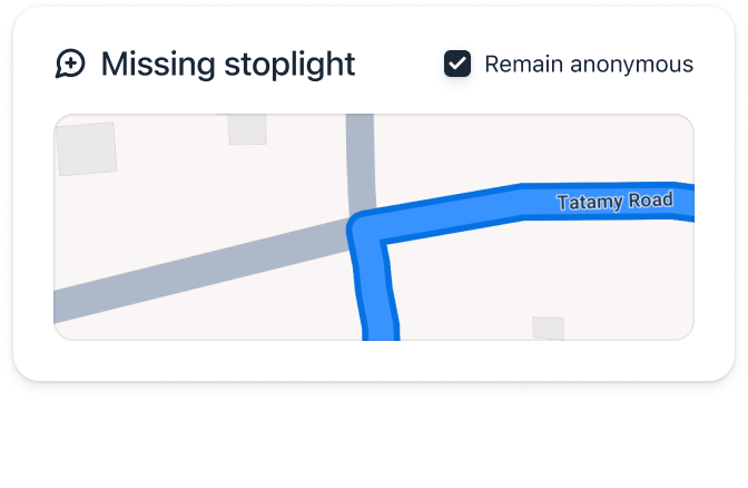 An anonymous report of a missing stoplight by a user.