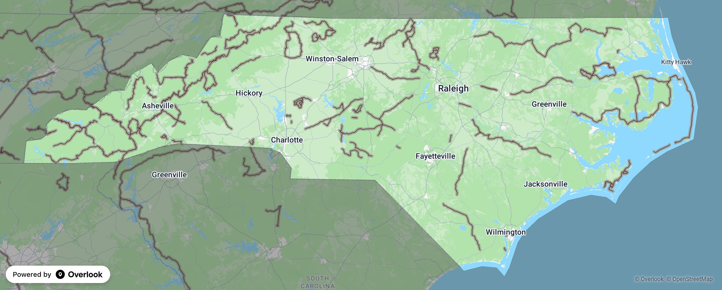 North Carolina scenic route map